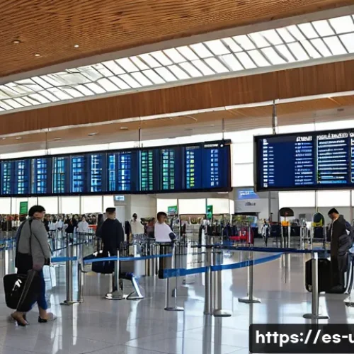 Home 30 타슈켄트와 서울 간 직항 항공편 정보 - A vibrant airport scene inside Tashkent International Airport showing modern architecture and bustli...
